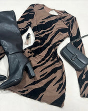 Load image into Gallery viewer, Lizette Dress- Zebra Pattern/Brown/Black
