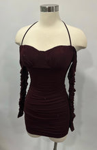 Load image into Gallery viewer, Reina Rhinestone Dress- Burgundy
