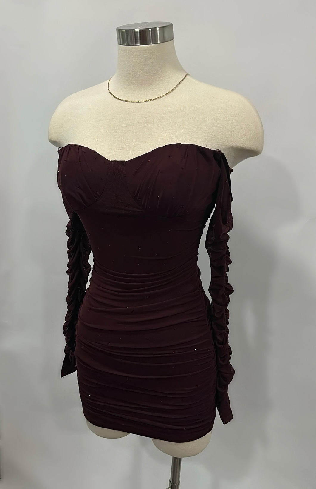 Reina Rhinestone Dress- Burgundy