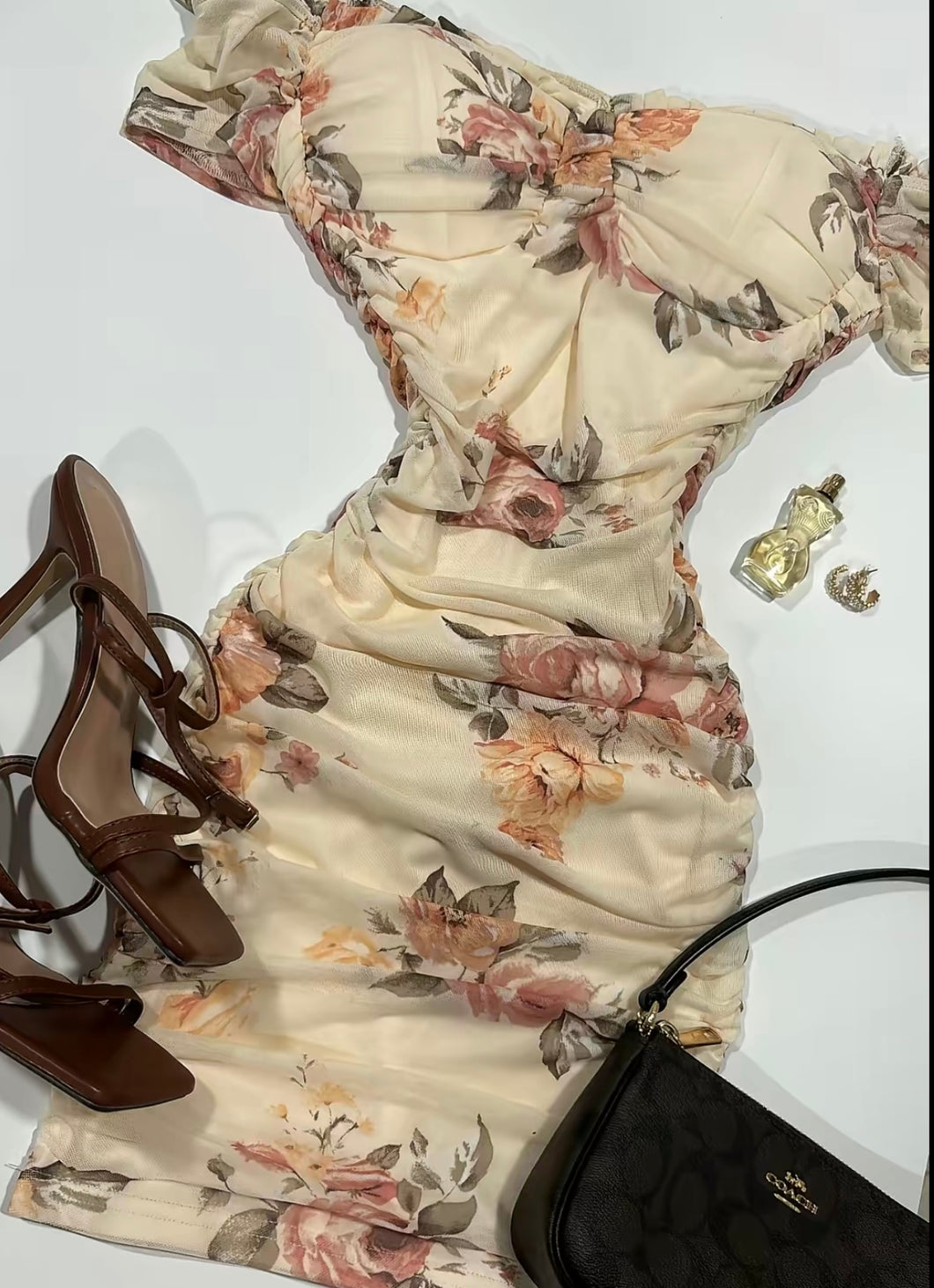 Belle Mini Dress- Cream/Floral