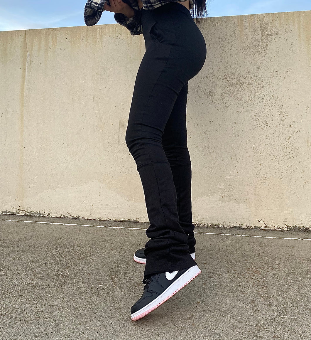 Natalie Stacked Sweatpants- Black (Sizes S-2XL)